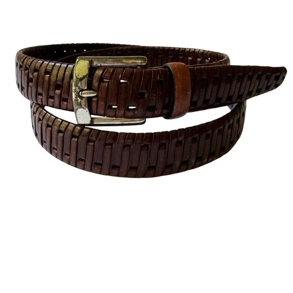 Fossil Other - Vintage Fossil Men’s Woven Brown Leather Belt Size 38 Silver Buckle Y2K 90s